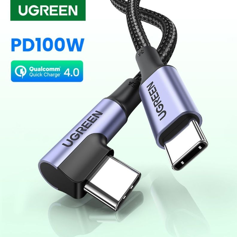 CABLE CURVO USB-C/USB-C PD 5A MAX TRENZADO 3M NEGRO UGREEN US334-2