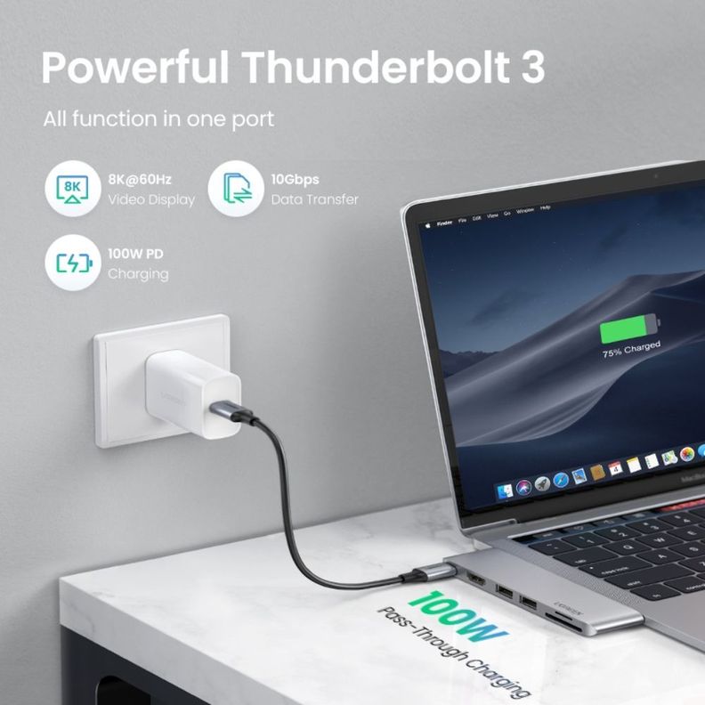 ADAPTADOR DUAL USB-C / HDMI + 2USB-A 3.0 + (SD/MICROSD) + USBC MACBOOK PRO/AIR UGREENCM380-2