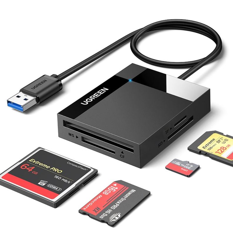 LECTOR 4EN1 MULTI-TARJETA DE MEMORIA USB-A 3.0 (SD/MICROSD/CF/MS) 50CM NEGRO UGREEN CR125-0