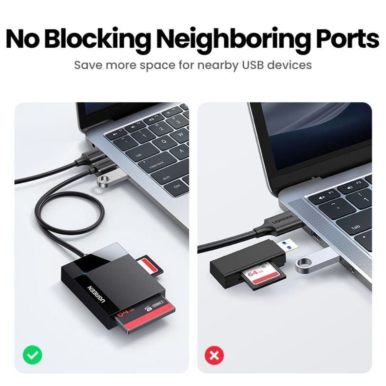 LECTOR 4EN1 MULTI-TARJETA DE MEMORIA USB-A 3.0 (SD/MICROSD/CF/MS) 50CM NEGRO UGREEN CR125-1