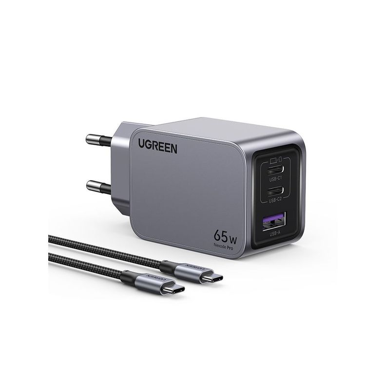 CARGADOR GAN TECH FAST SLIM 65W 2 USB-C / USB-A  + CABLE USB-C/USB-C  1.5M 100W MAX UGREEN X755-0