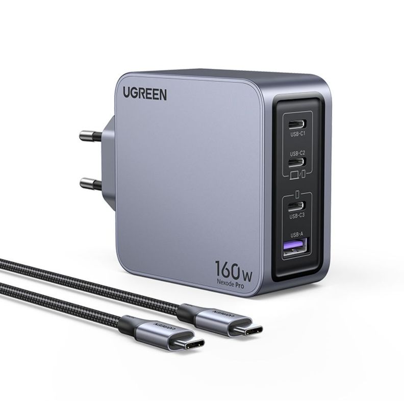 CARGADOR GAN TECH FAST SLIM 160W 3 USB-C / 1 USB-A  + CABLE USB-C/USB-C  1.5M 240W MAX UGREEN X763-2