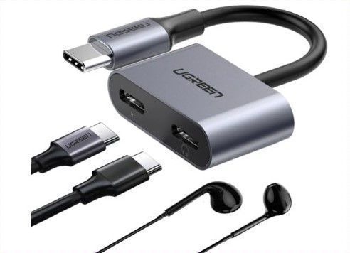 SPLITTER USB-C / 2 USB-C AUDIO+CARGA 3A MAX 10CM GRISUGREEN CM232 Azul