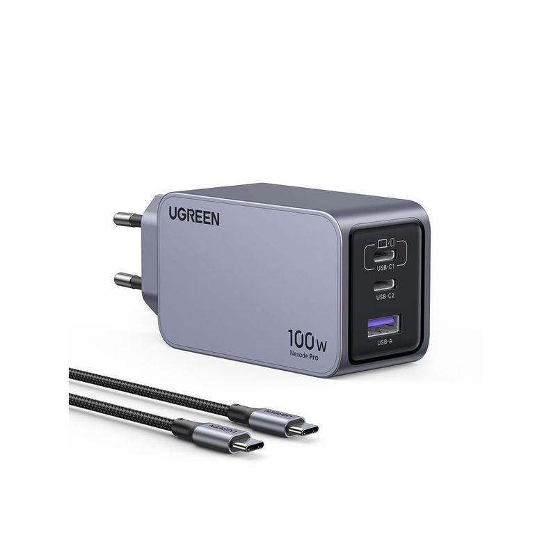CARGADOR GAN TECH FAST SLIM 100W 2 USB-C / USB-A  + CABLE USB-C/USB-C  1.5M 100W MAX UGREEN X757-0