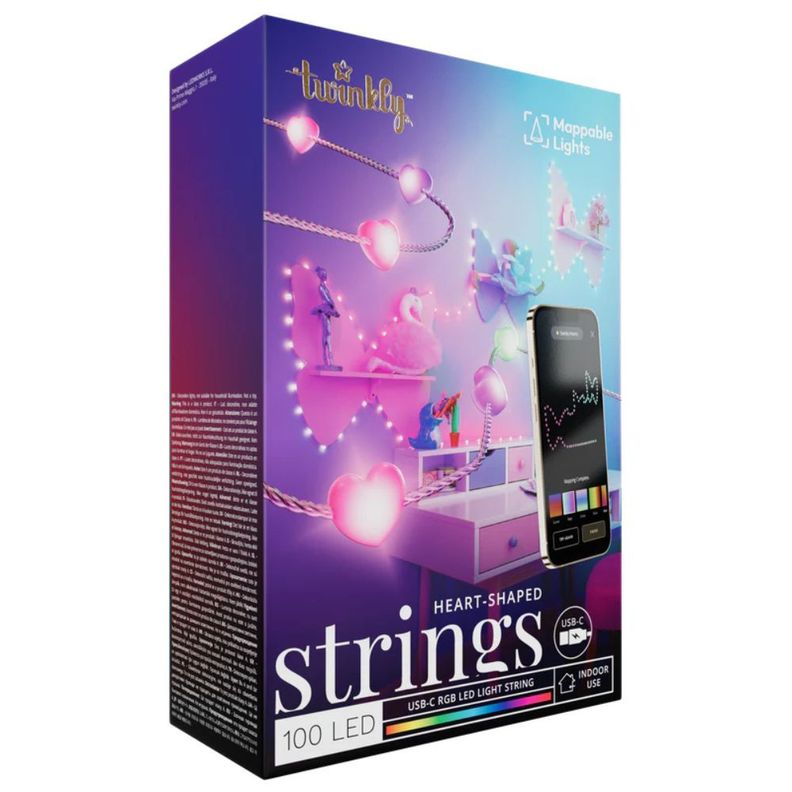 CADENA DE CORAZONES LED RGB USB-C CABLE TRANSPARENTE TWINKLY TWKH100RGB-T-1