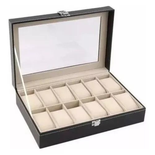 Caja Para Guardar 12 Relojes - Eco Cuero negro-0