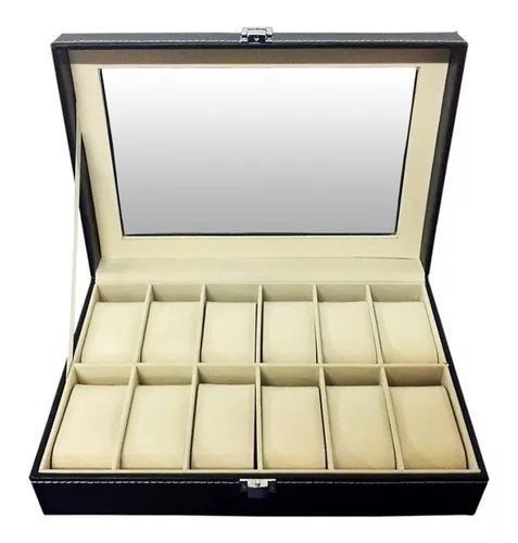 Caja Para Guardar 12 Relojes - Eco Cuero negro-1