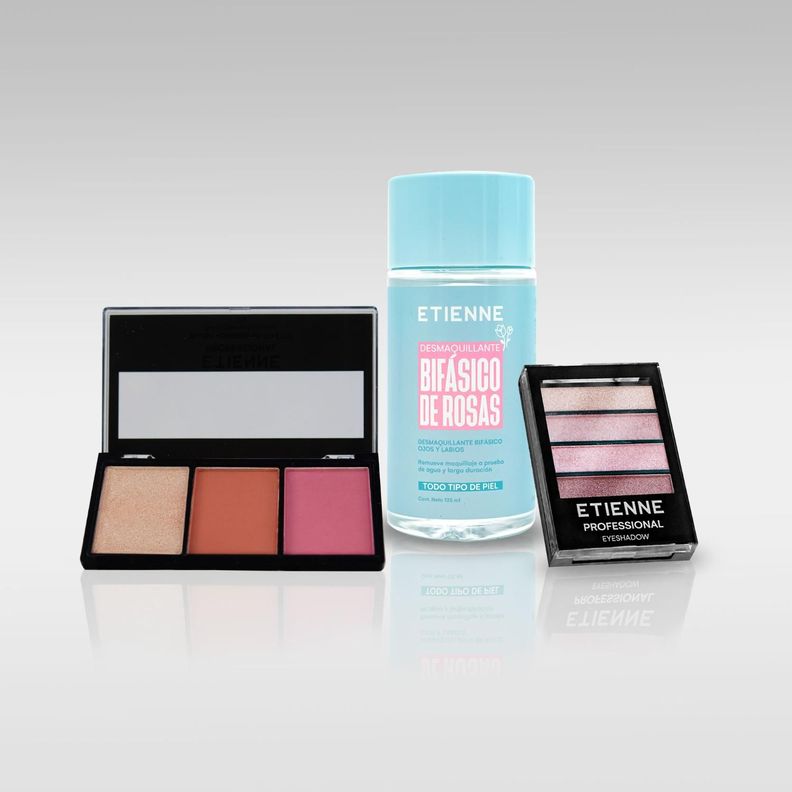Set sombras de ojos + desmaquillante rosas Etienne On the Go Surtido