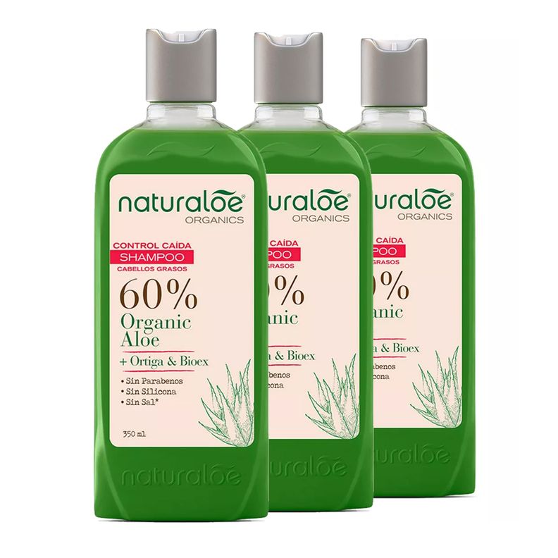 Pack 3 Shampoo Control Caida Graso 350 ml Naturaloe Transparente [ 9997 ]