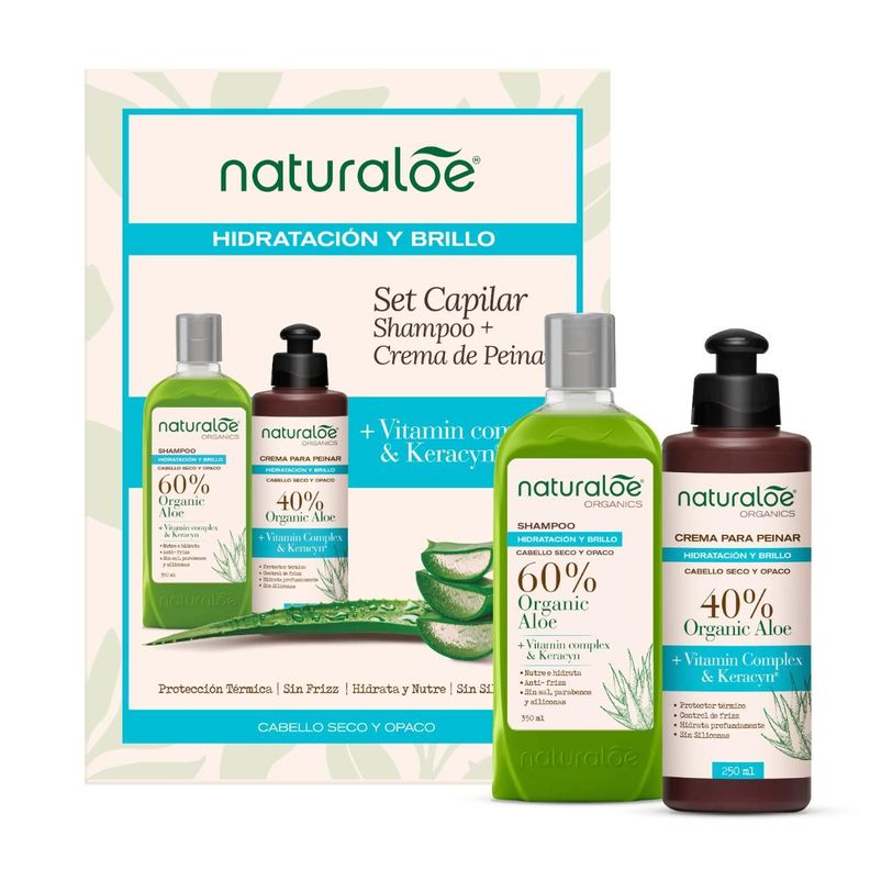 Naturaloe Cabello Hidratacion Brillo Shampoo + Crema Peinar