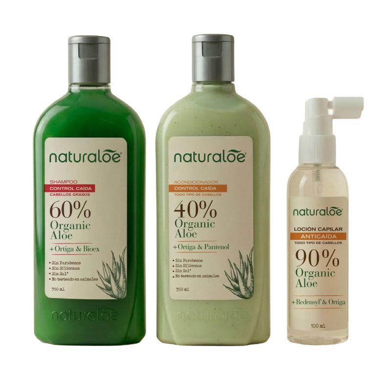 Set Linea Completa Control Caida Graso Naturaloe Verde