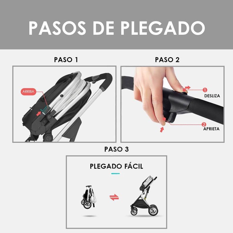 Coche Cuna Moisés Compacto Multiposiciones Rosado BABYMINE-5