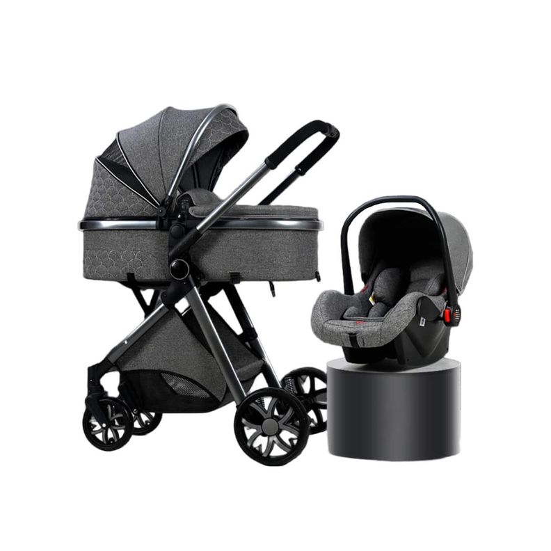 Coche Cuna Con Silla Nido y multiposición Gris BABYMINE-0