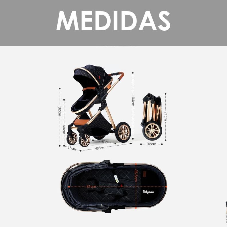 Coche Cuna Con Silla Nido y multiposición Gris BABYMINE-1