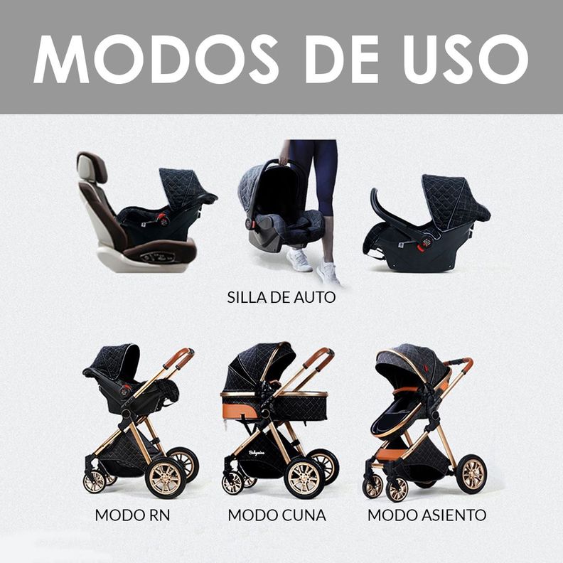 Coche Cuna Con Silla Nido y multiposición Gris BABYMINE-3