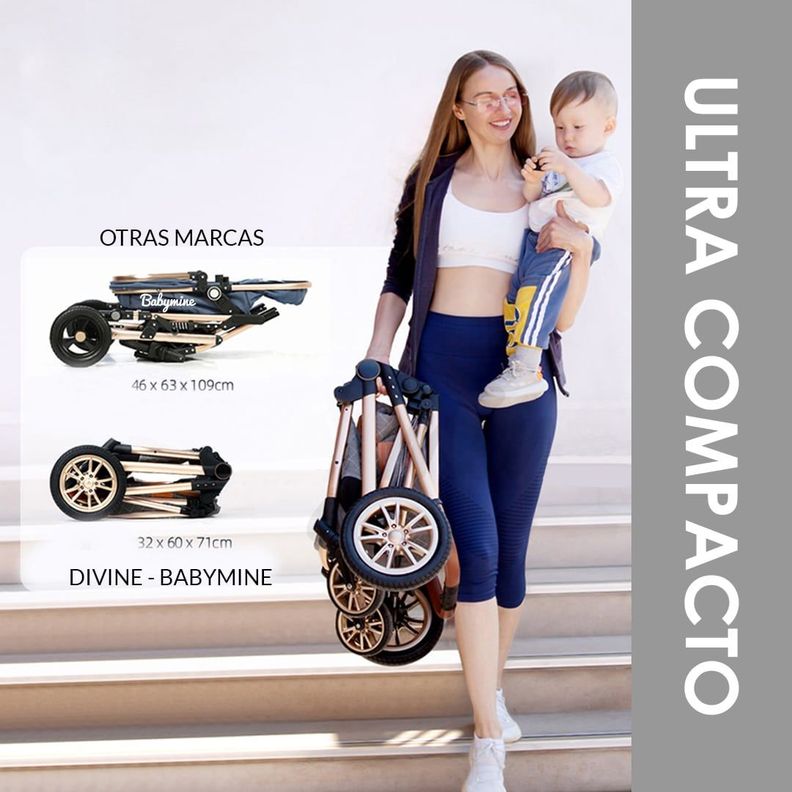 Coche Cuna Con Silla Nido y multiposición Gris BABYMINE-4