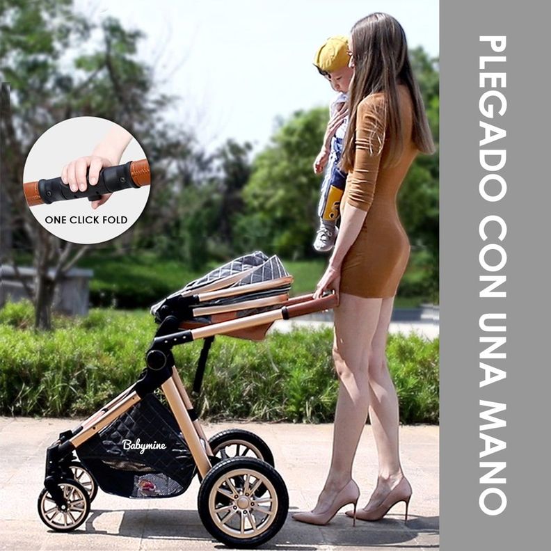 Coche Cuna Con Silla Nido y multiposición Gris BABYMINE-5