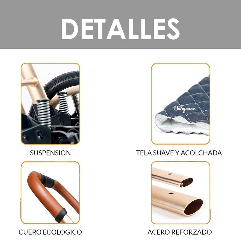 Coche Cuna Con Silla Nido y multiposición Gris BABYMINE-6