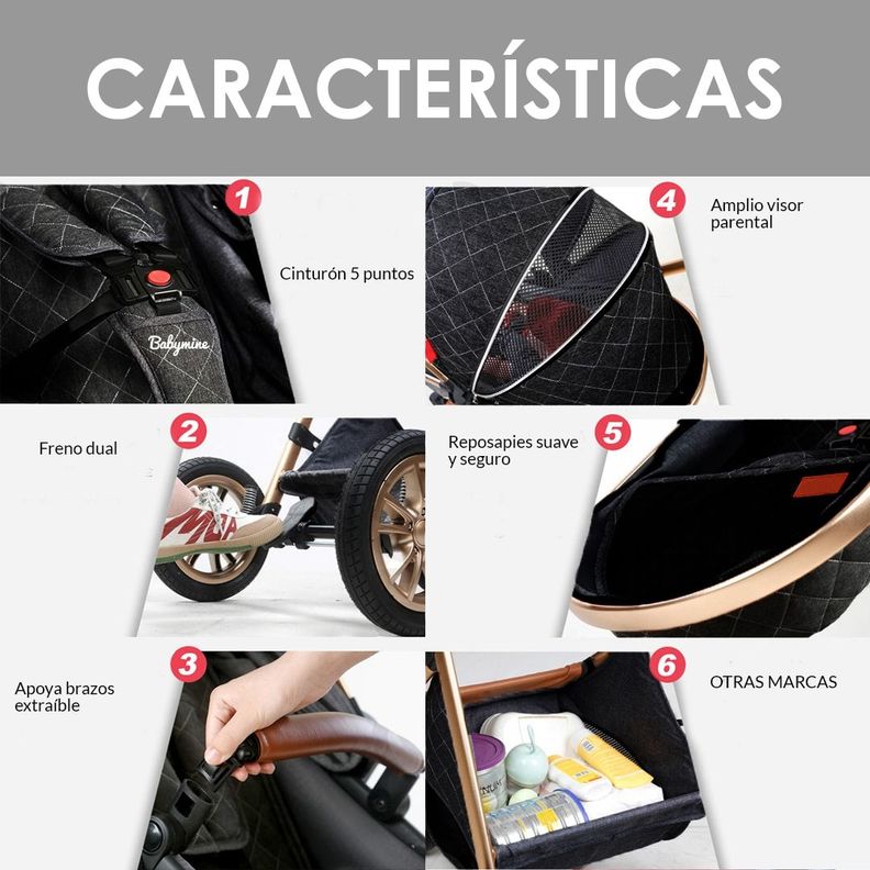 Coche Cuna Con Silla Nido y multiposición Gris BABYMINE-7