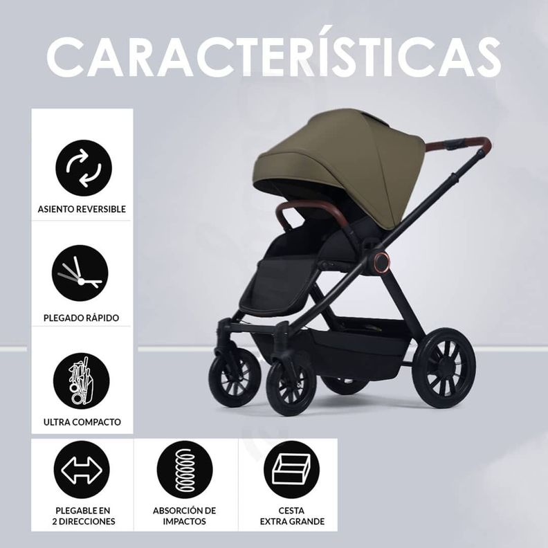 Coche de Paseo Mango Extensible Reversible Verde BABYMINE-1