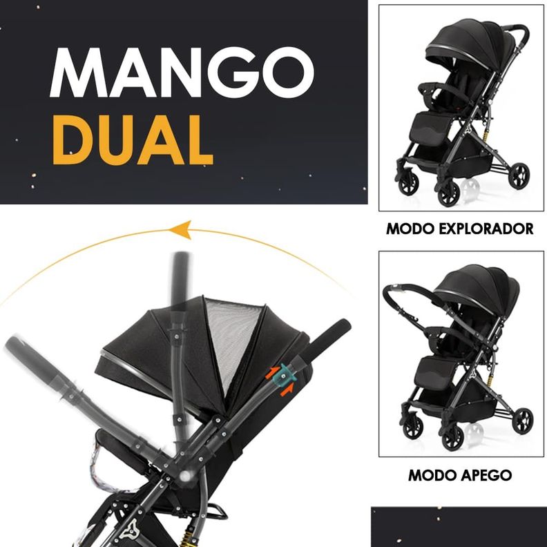 Coche de Bebé Reversible Maleta LuxRide Negro - BABYMINE-2