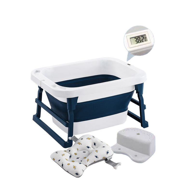 Bañera Plegable Bebé Con Termometro Asiento y Mas Azul BABYMINE-0
