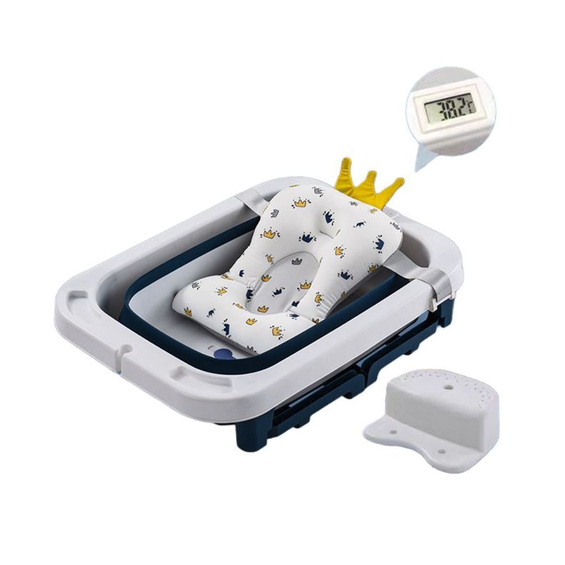Bañera Plegable Bebé Con Termometro Asiento y Mas Azul BABYMINE-1
