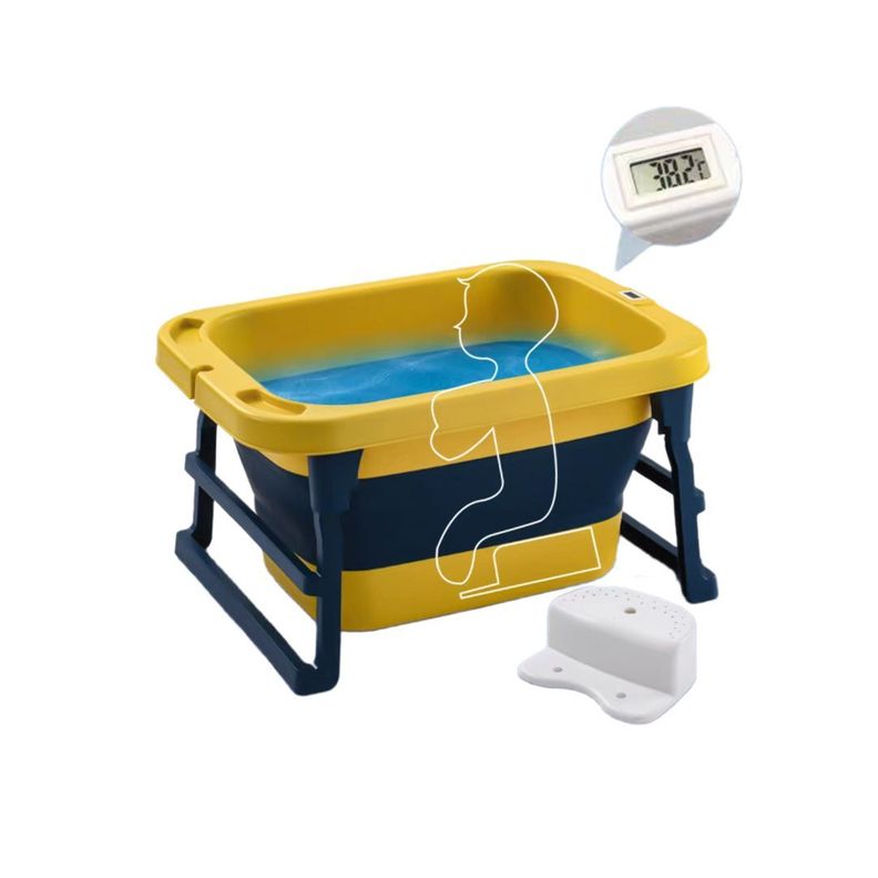 Bañera Plegable Bebé Con Termometro Asiento y Mas Azul BABYMINE-3