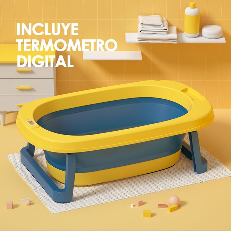 Bañera Plegable Bebé Con Termometro y Mas Amarillo BABYMINE-1