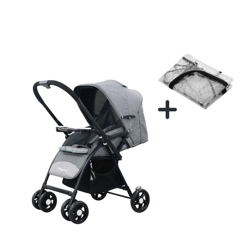 Coche de paseo - Reversible Pro Gris + Cobertor para lluvia-0
