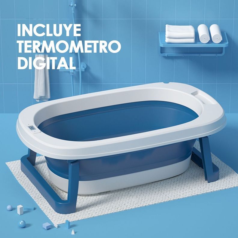 Bañera Plegable Bebé Con Termometro y Mas Azul BABYMINE-1