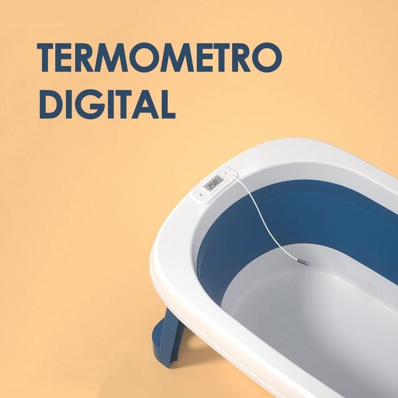 Bañera Plegable Bebé Con Termometro y Mas Azul BABYMINE-5
