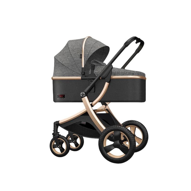 Coche Cuna Con Silla Nido y Cubre Pies Gris Dorado BABYMINE-1