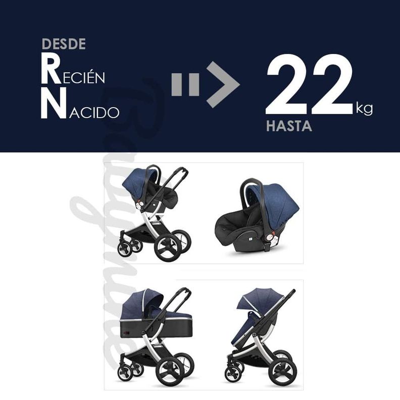 Coche Cuna Con Silla Nido y Cubre Pies Gris Dorado BABYMINE-3