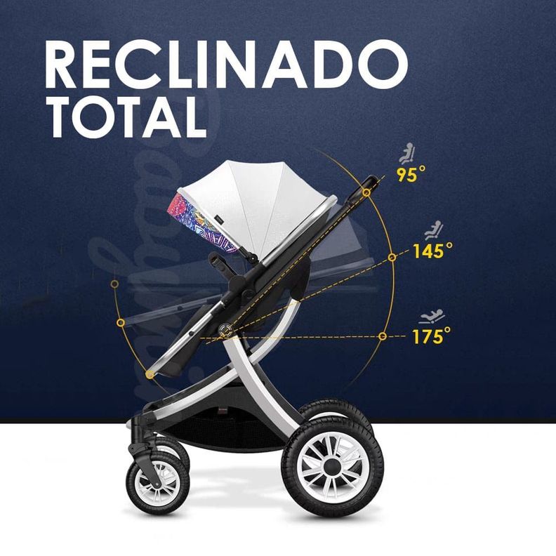 Coche Cuna Con Silla Nido y Cubre Pies Gris Dorado BABYMINE-4