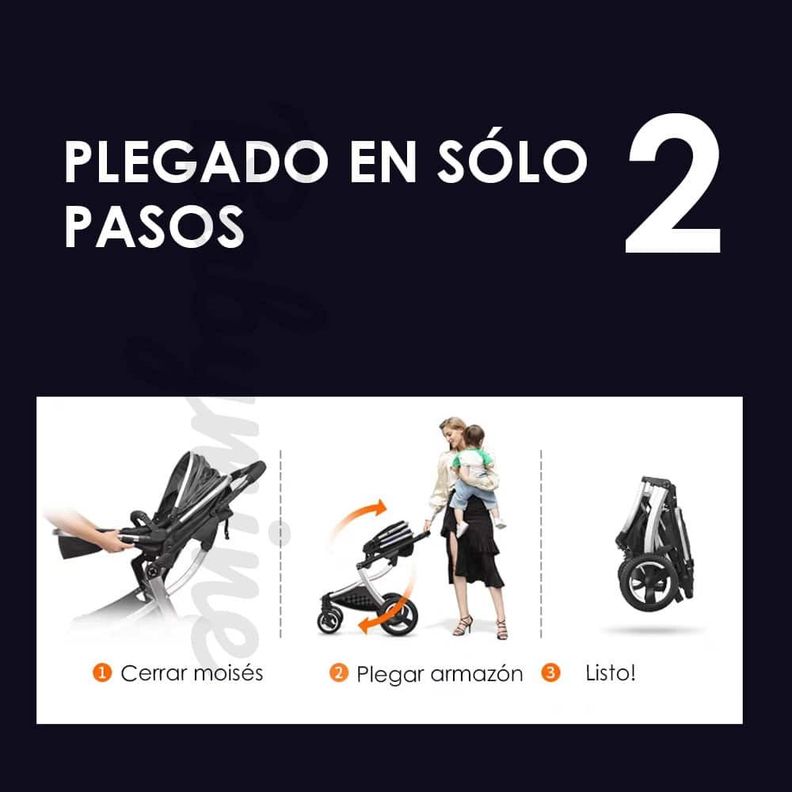 Coche Cuna Con Silla Nido y Cubre Pies Gris Dorado BABYMINE-5