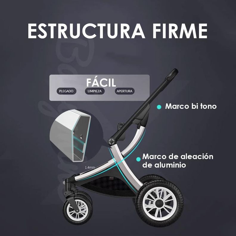Coche Cuna Con Silla Nido y Cubre Pies Gris Dorado BABYMINE-6