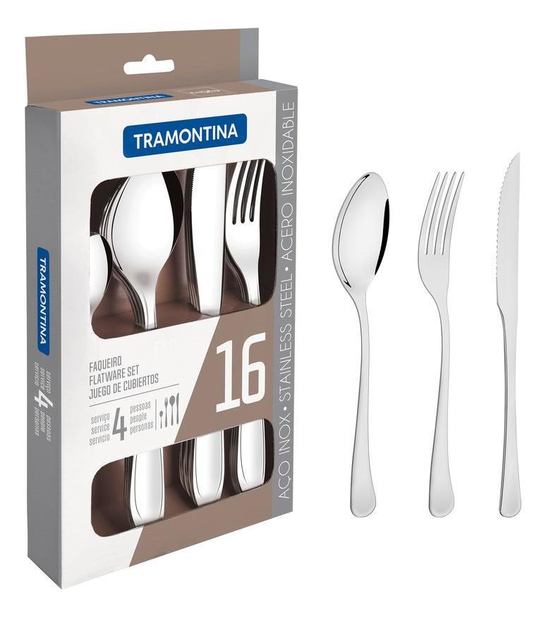 Juego de Cubierto Tramontina 16 Piezas de Acero Inoxidable. Cuchillo para Asado Maresia-0