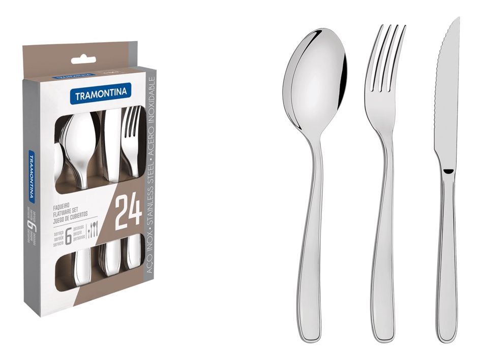 Juego de Cubierto Tramontina 24 Piezas de Acero Inoxidable. Cuchillo para Asado Maresia-0