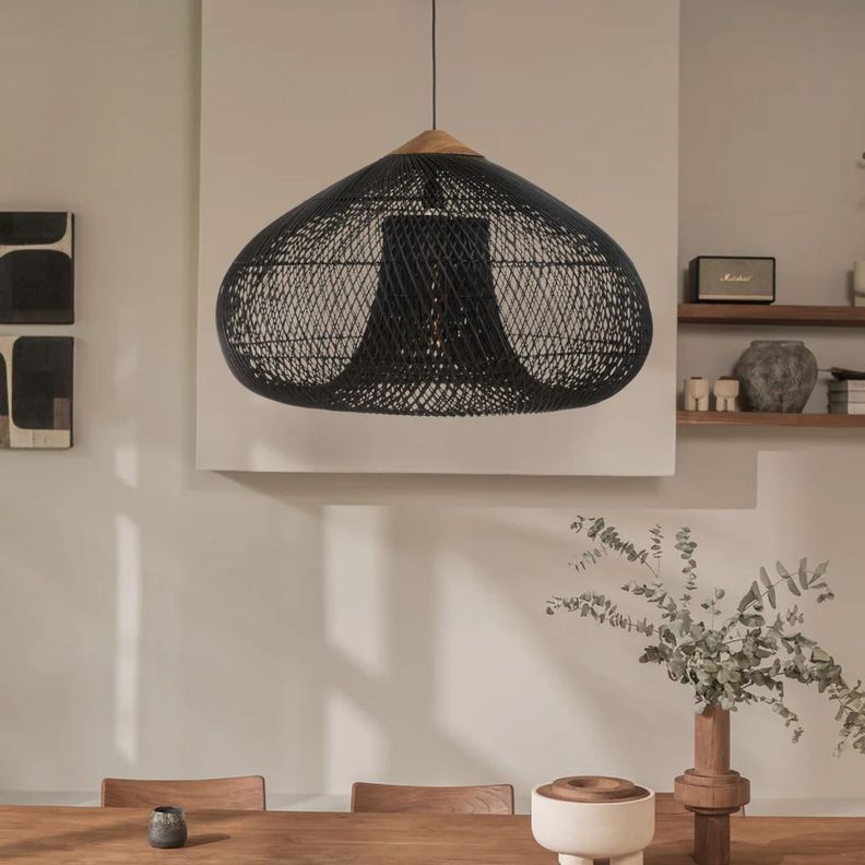 Lámpara Colgante de Ratán Negro 80 cm