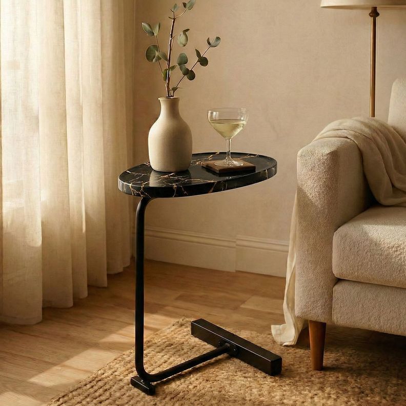 Mesa Auxiliar y Lateral Negra estilo pedestal Negro