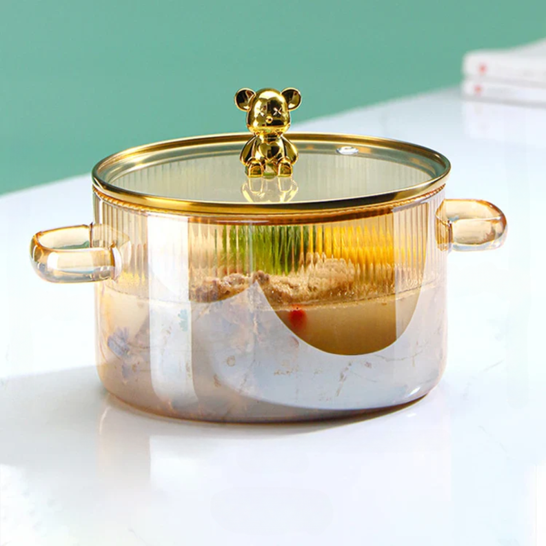 Olla de vidrio con tapa para cocina compacta 1,6 L dorado
