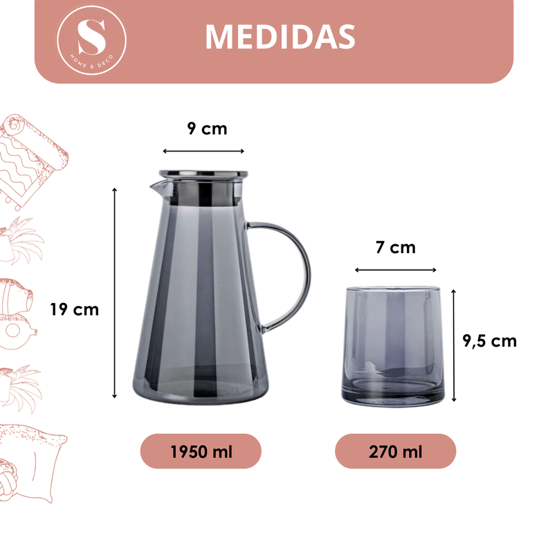 Set Tetera Lisa De Vidrio Con 6 Vasos Negro-1