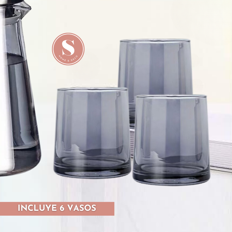 Set Tetera Lisa De Vidrio Con 6 Vasos Negro-2