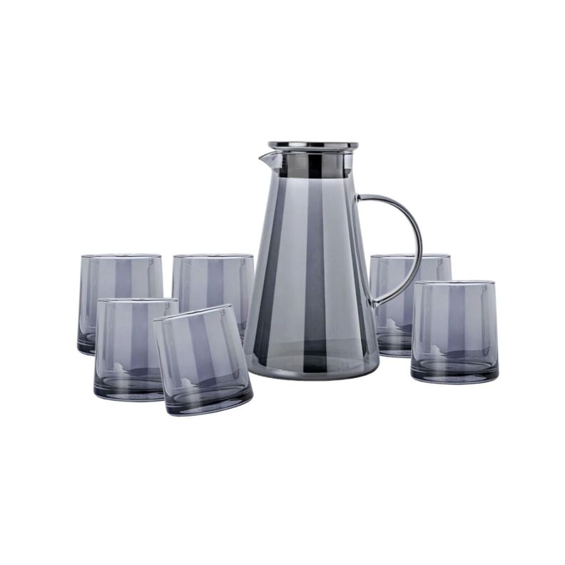 Set Tetera Lisa De Vidrio Con 6 Vasos Negro-0