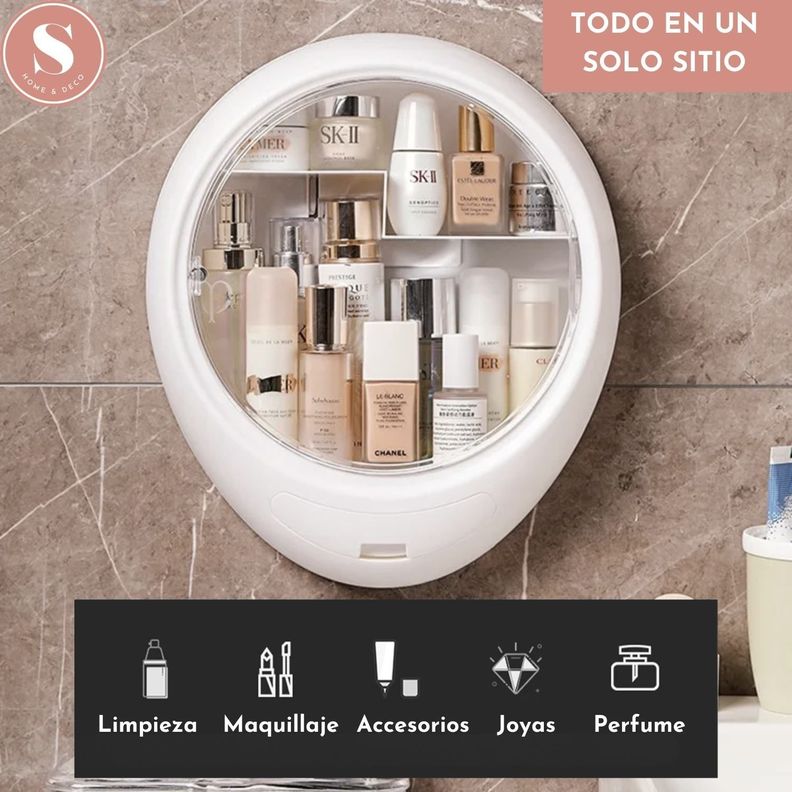 Organizador de Baño y Cosméticos de Pared Ovalado Blanco-5