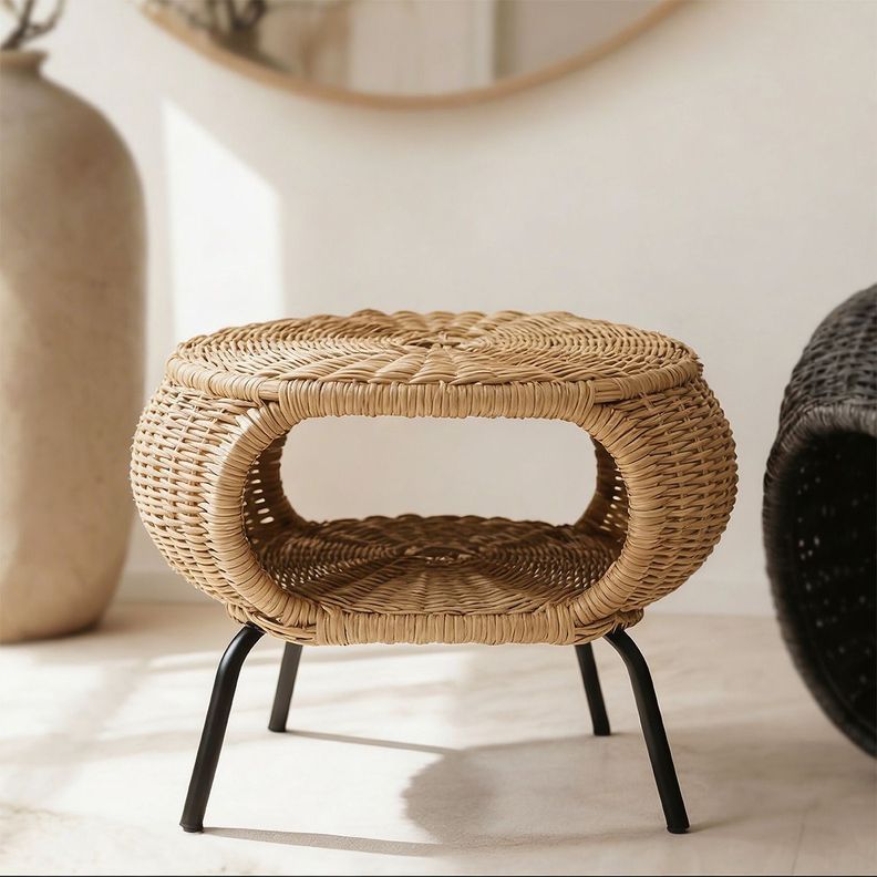 Mesa Otomana Apoyapiés Rattan Minimalista