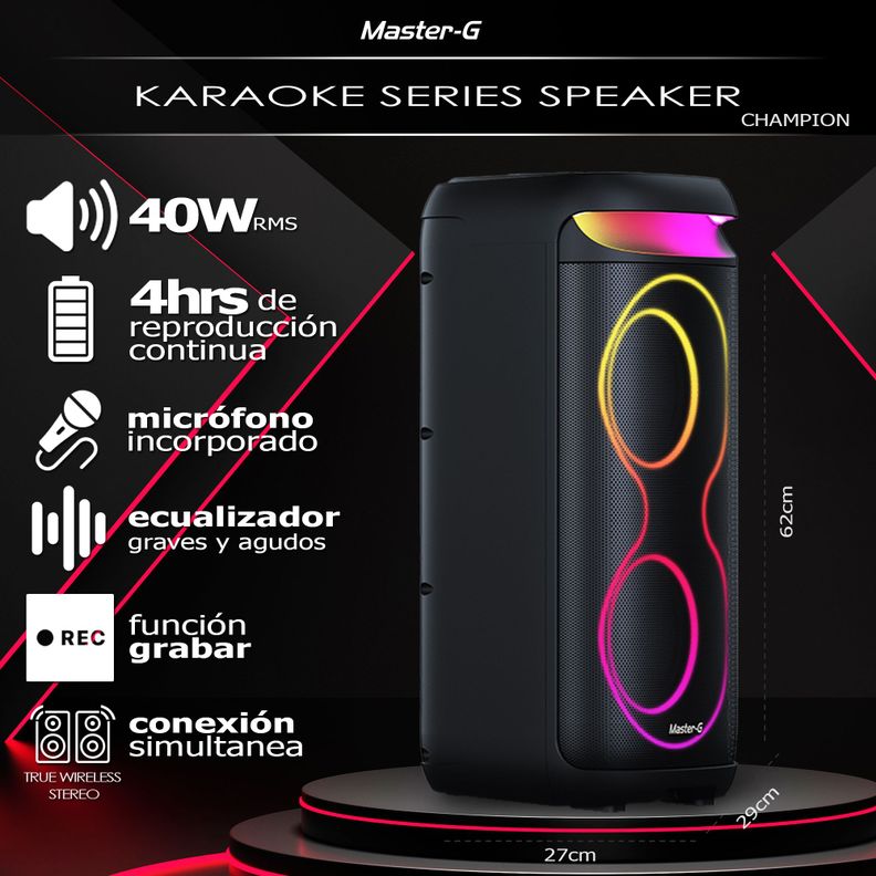 Parlante Bluetooth Karaoke Champion 6,5” X2 con Micrófono-6