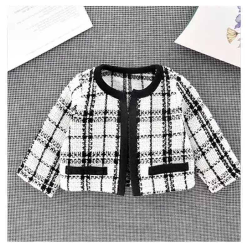 VESTIDO BEBÉ NIÑA ALGODÓN CUADRILLÉ, MÁS CARDIGAN PEQUEÑA LUZ-3