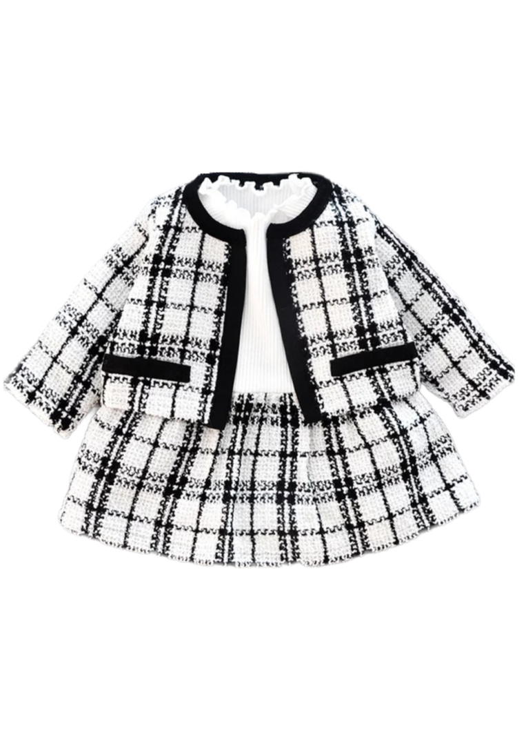 VESTIDO BEBÉ NIÑA ALGODÓN CUADRILLÉ, MÁS CARDIGAN PEQUEÑA LUZ-0
